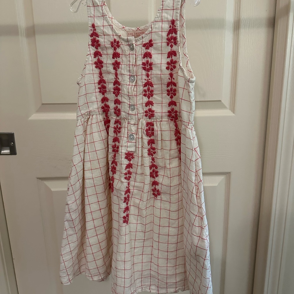 Girls Pink Chicken White Embellished Sundress